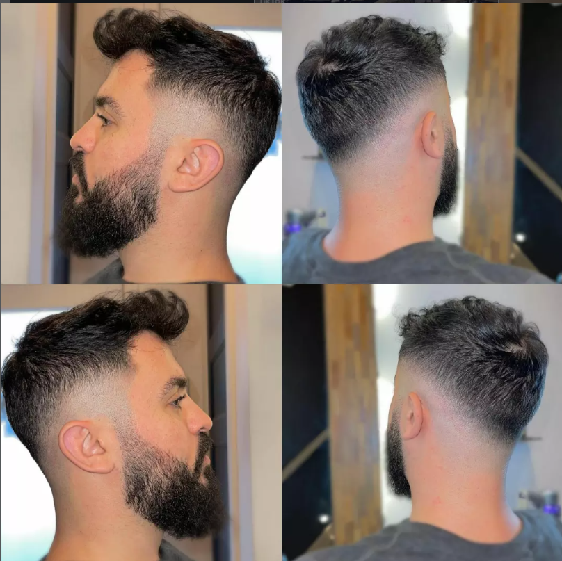 Corte degradado y barba desde cuatro ángulos
